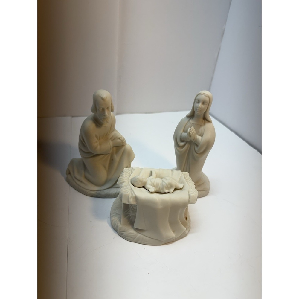 Ceramic Nativity White Small 3pc Jesus Mary Joseph Holy Family Christmas Figures